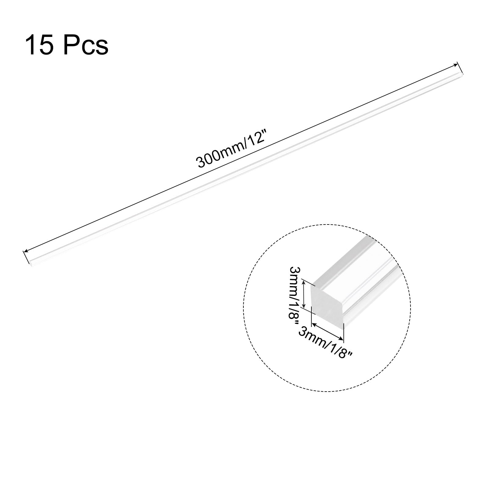 QUARKZMAN 15 sztuk akrylowych prętów kwadratowych 3 mm x 300 mm, przezroczyste pręty akrylowe, pręty z tworzywa sztucznego, paski do majsterkowania, oświetlenia, dekoracji ogrodu, 3 mm x 300 mm