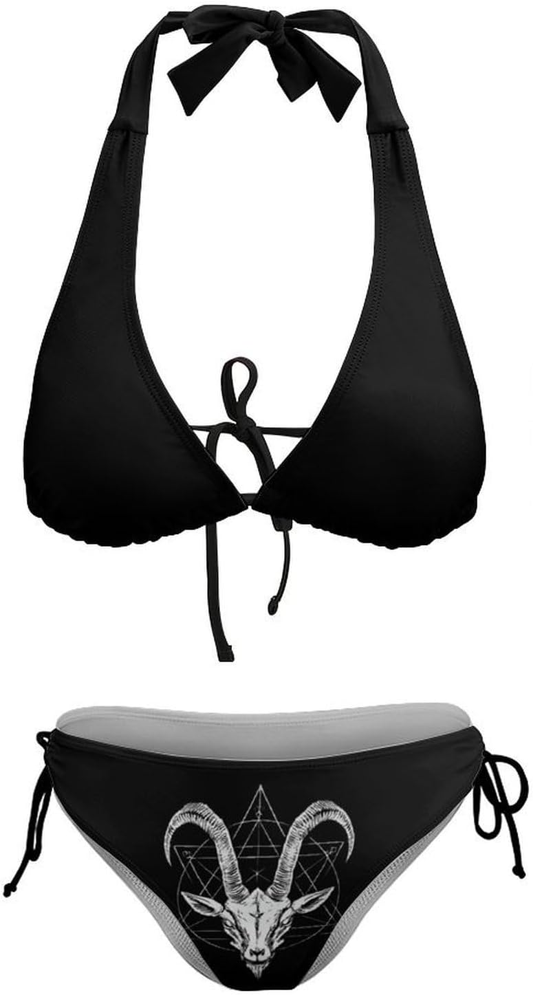 Pentagram Devil Baphomet Goat Novelty Women's 2 Piece String Bikini Set Swimsuits Bathing Suit Swimwear