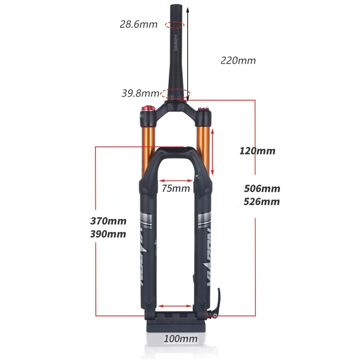 Przedni widelec do roweru górskiego z zawieszeniem pneumatycznym, 26/27,5/29 cali, widelec MTB z wałem wtykowym, skok sprężyny 15 x 100 mm, rura stożkowa 100 mm, ręczny widelec blokujący (kolor