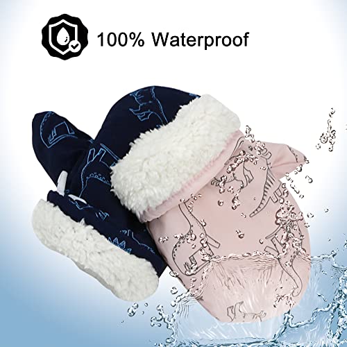 Uttpll Lined Fleece Toddler Mittens Waterproof Infant Baby Toddler Kids Winter Mittnes Warm Ski Snow Gloves For Boys Girls Dinosaur Blue 6-24 Months #TOP1