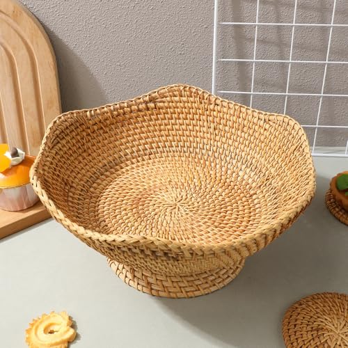 Cesta de almacenamiento tejida de ratán redonda para servir snacks en tu mesa de café 8