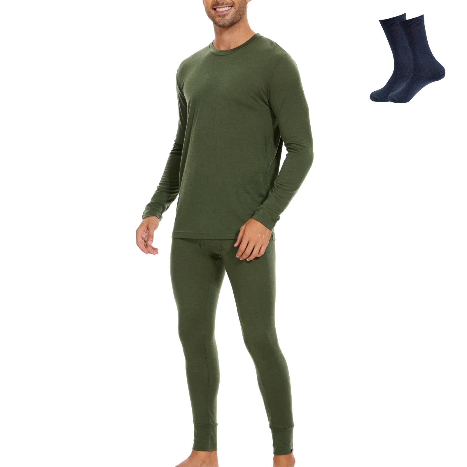 MERINNOVATION Merino Wool Base Layer Set for Men 100% Merino Wool Long Sleeve Thermal Underwear Lite - Midweight Top, Bottom