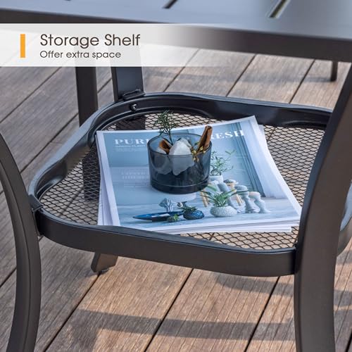 Image of VICLLAX Small Patio Dining Table, 28 inchx 28 inch Square Metal Slatted Table with Storage Shelf for Front Porch Deck Lawn Garden, No Umbrella Hole, Dark Grey Tabletop