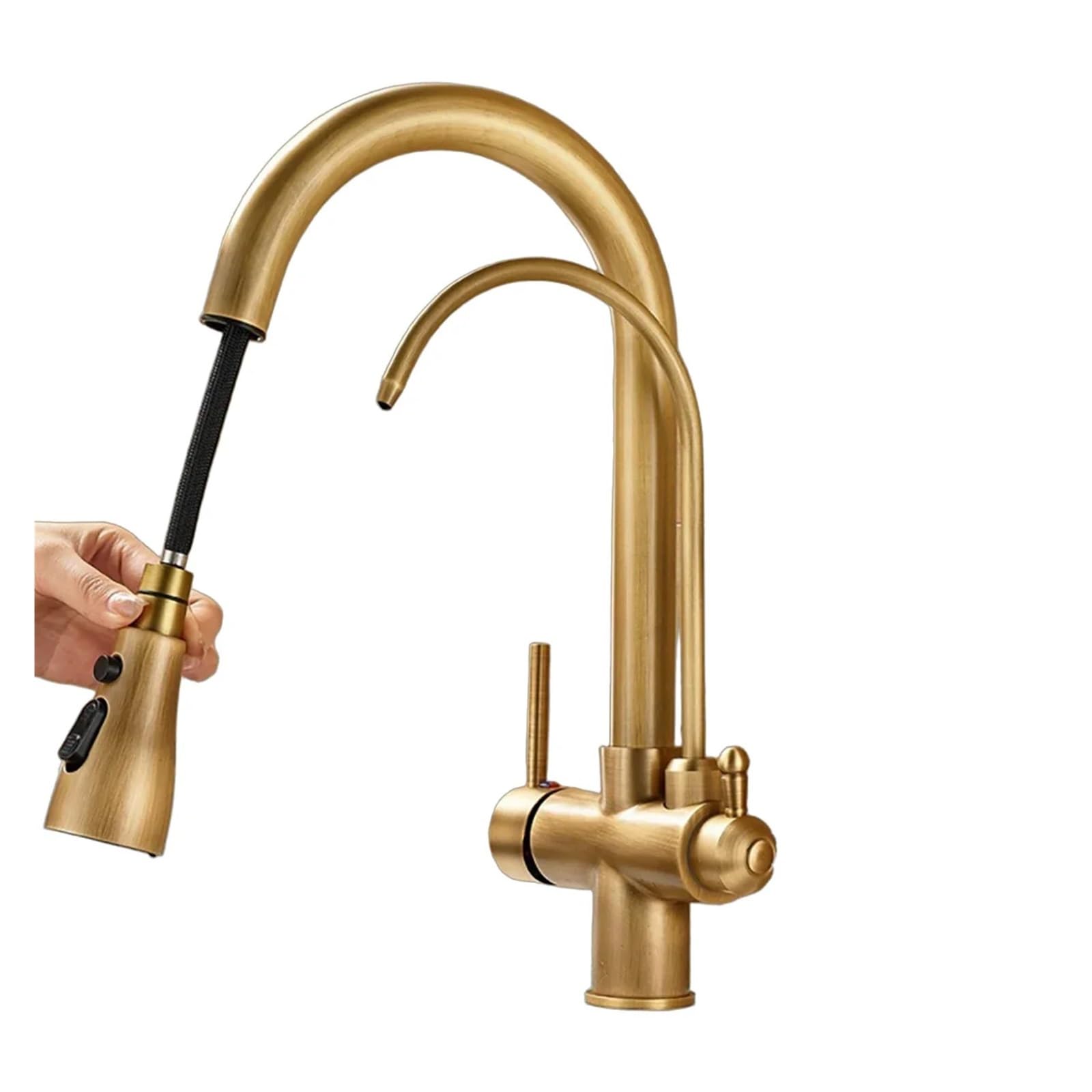 Mitigeur de cuisine laiton antique avec douchette eau pure 360°