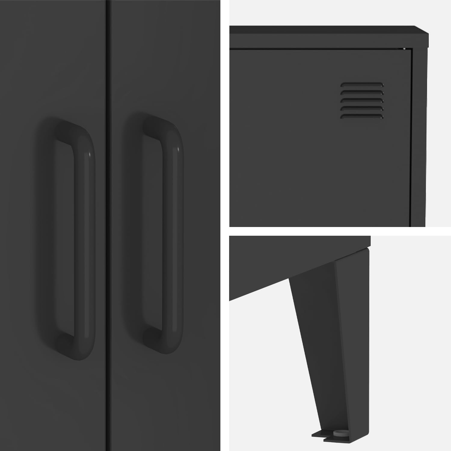 sweeek - Commode/Armoire en métal Noir 2 espaces de Rangement. casiers