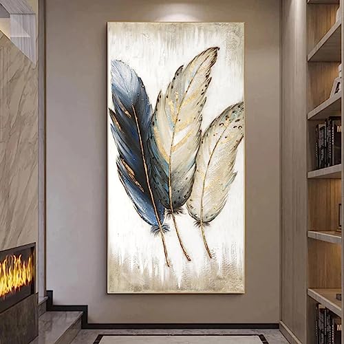 Affiche Toile Art Plume Moderne et Peinture Abstraite Nordique pour Salon 60x120cm Sans Cadre