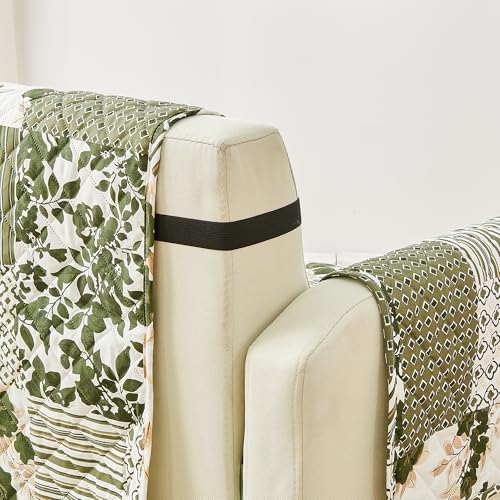 Image of Great Bay Home Reversible Patchwork Sofa Cover - Washable Slipcover Furniture Protector with Elastic Straps - Perfect for Kids & Pets - Box-Stitched Detail (Olive /Brown)