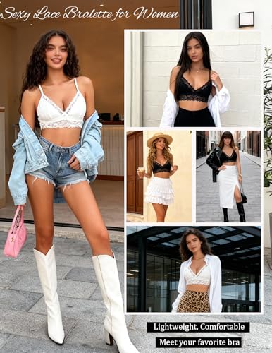 Image of Avidlove Lace Bralette for Women Sexy Wireless Bralettes Non Padded Bralette V Neck Minimizer Lingerie