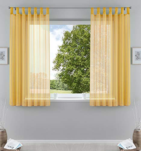 Gardinenbox 2er-Pack Gardinen Transparent Vorhang Set Wohnzimmer Voile Schlaufenschal mit Bleibandabschluß HxB 175x140 cm Gelb, 61000CN