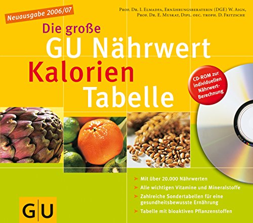 Nährwert-Kalorien-Tabelle Neuausgabe 2006/07 (mit CD), Die große GU: Mit über 20.000 Nährwerten. Alle wichtigen Vitamine und Mineralstoffe. Zahlreiche ... Tabelle mit bioaktiven Pflanzenstoffen
