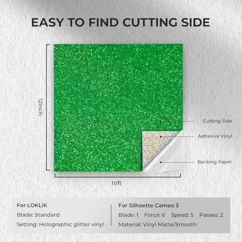 Image of HTVRONT Holographic Glitter Permanent Vinyl, 12 inch x 10ft Sparkle Green Permanent Adhesive Vinyl, Easy to Weed & Transfer Glitter Roll Compatible with Cricut Cutting Machine, Crafts, Silhouette, Decal