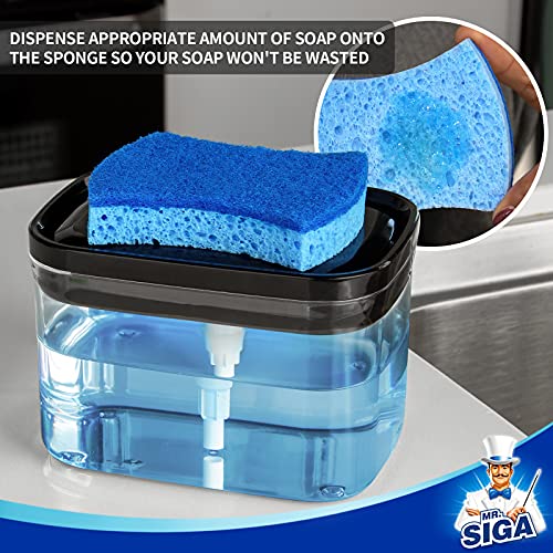 Image of MR.SIGA Dish Soap Dispenser with Sponge Holder for Kitchen, Black