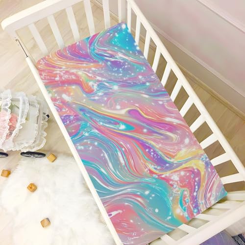 Image of Crib Sheet Breathable Soft Crib Mattress Sheet for Baby Toddler Boys Girls Fitted Crib Sheet Fit Standard Crib Mattress 52 x 28 Inch Pink Liquid Gradient