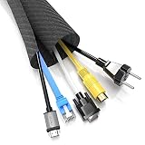 ipow Cache-Cable, 3m Manchon de Câble Réglable 12-19mm pour Cable Management, Gaine Câble Tressée en Pet Range Fil Électrique, Protège Cable TV/Bureau/Ethernet/HDMI /Réseau/Audio/Vidéo/Home Cinéma