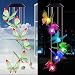 Solar Butterfly Wind Chimes Outdoor- Waterproof Solar Powered LED Changing Light Color 6 Green Butterflies Mobile Romantic Wind-bell For Home, Party, Festival, Night Garden Decoration(blackboard)