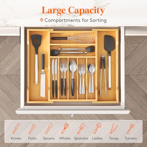 Lifewit Silverware Drawer Organizer, Expandable Utensil Tray for Kitchen, Flatware and Cutlery Holder, Wood Adjustable Storage for Spoons Forks Knives, 31-53 x 43cm, Natural by Lifewit - Image 4