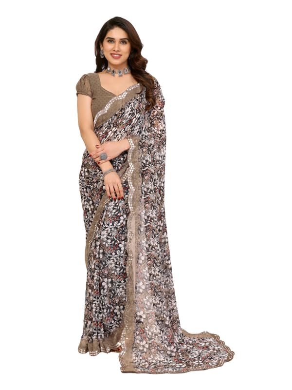 Women's Floral Printed Trending Georgette Saree With Mirror Lace Border-picture-40