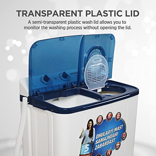 Image of Intex 6.5 KG Semi Automatic Top Loading Washing Machine Appliance with Air Dry Technology (Transparent Lid, Blue and White, SA65NBPT)
