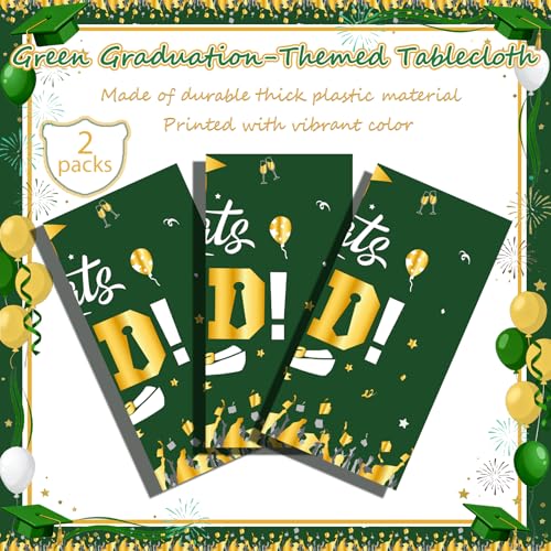 Image of OQOQ Graduation Decorations 2026 Tablecloth (Green,3 Packs), 54x108 Inches 2026 Graduation Congats Party Decorations Plastic Green Table Cloth Disposable Table Cover
