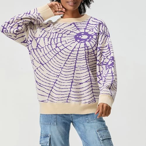 Women Oversized Skeleton Round Neck Sweater Pullover Men Halloween Cobweb Sweaters Vintage Grunge Gothic Knit Tops3