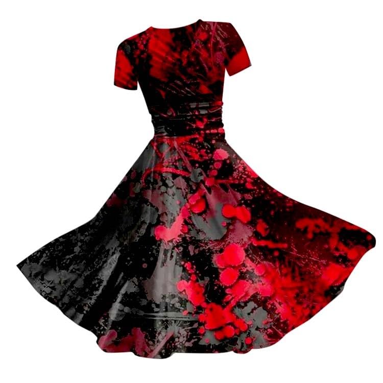 HUIFUAO Halloween Dresses for Women Scary Bloody Fancy Dress Plus Size Halloween Costumes V Neck Short Sleeve Party Evening Horror Festival Cosplay Outfits Clothes (Z04 Red #2, S)