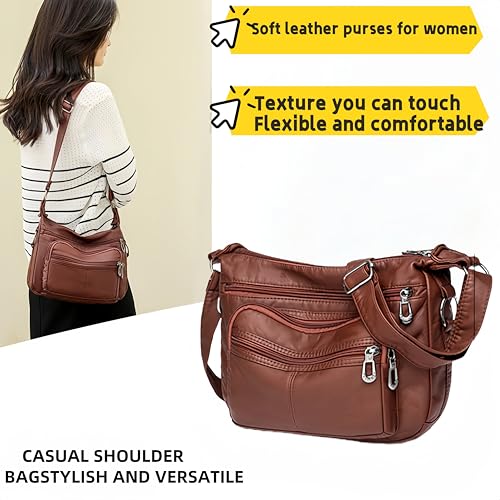 Tote Shoulder Handbags for Women, Soft Leather Crossbody Adjustable Handle Purse with Zip Closure for Shopping Travel4