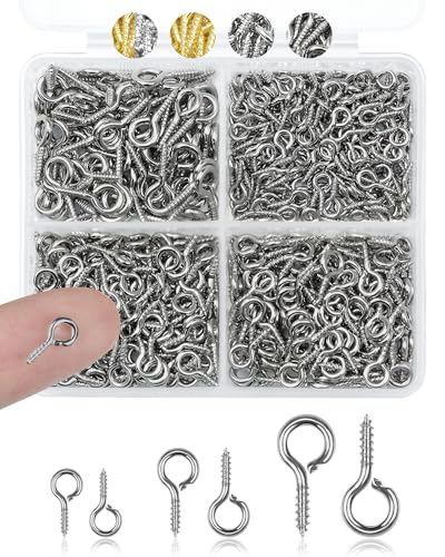 320pcs FIVEIZERO Stainless Steel Small Screw Eye Pins for Jewelry Making & DIY Crafts, Mini Eyelet Screws for Art Projects & Bead Charms, Tiny Eye Hooks & Screw Eyes for Crafts (Silver,3 Sizes)