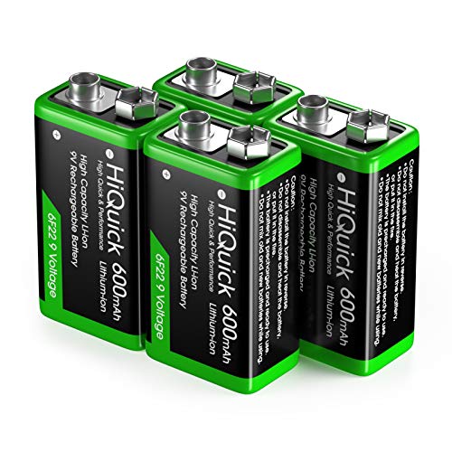 9V Akku, 9V Block Batterien, 600mAh Wiederaufladbare Batterie, 1200 Ladezyklen, 4 Stück, für Rauchmelder Multimeter Alarmsystem Walkie Talkie