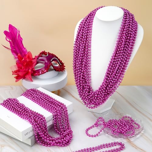 YAXINRUI 72 PCS Hot Pink Bead Necklaces, Pink Mardi Gras Want It All