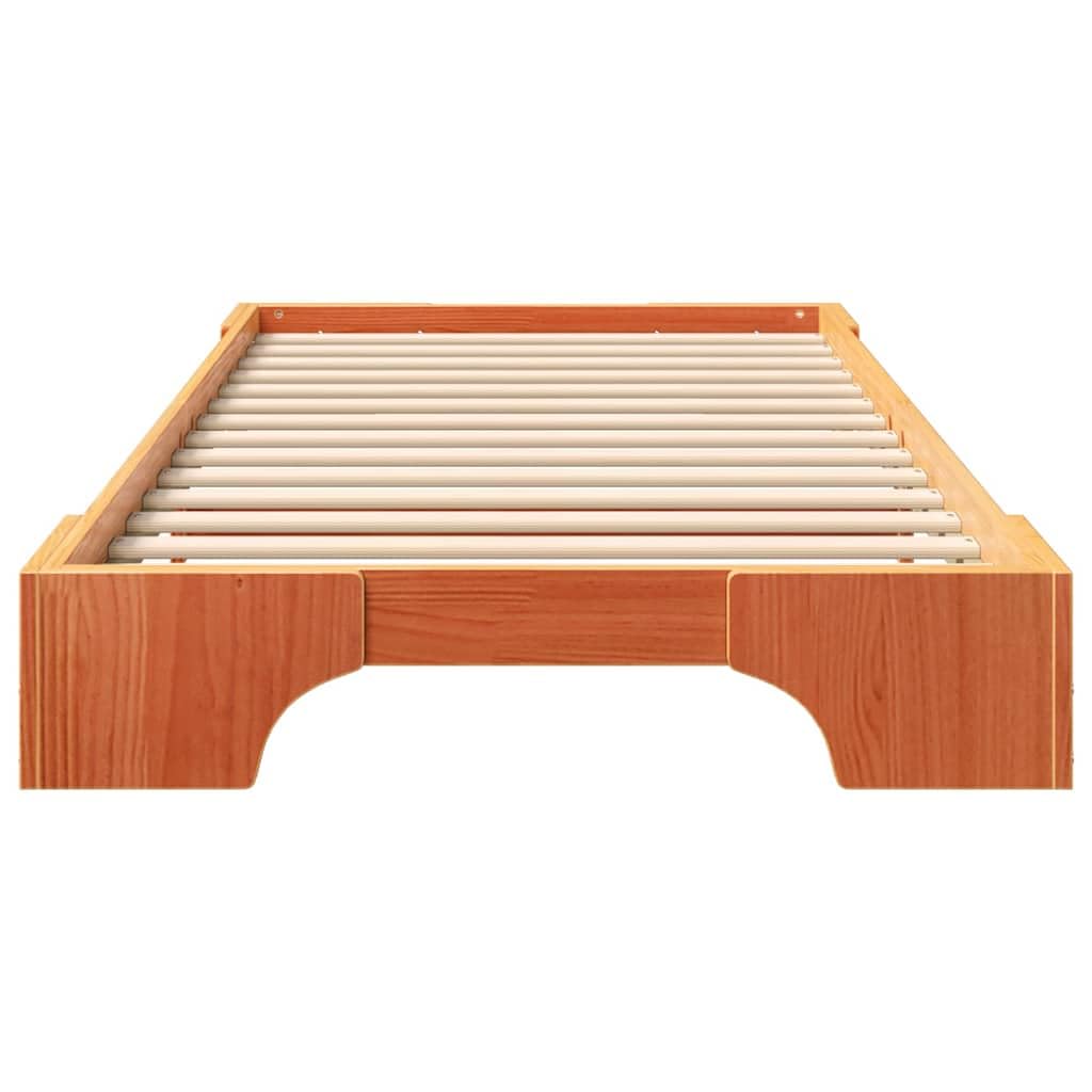 Marco de Cama en el Suelo de Madera Maciza de Pino Marrón Estructura de Perfil Bajo para Dormitorio Moderno Minimalista Ensamblaje Sencillo y Diseño Eficiente en Espacio