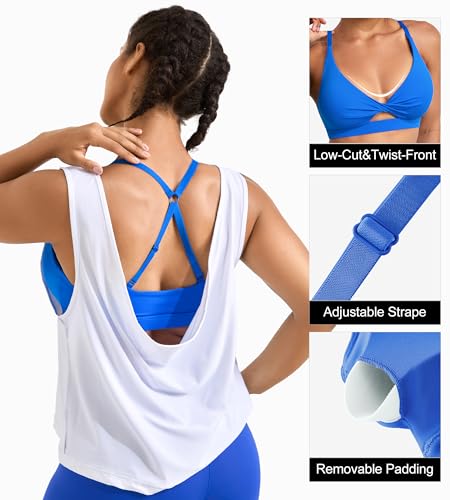Image of Padded Sports Bras for Women - Strappy Sports Bra Workout Tops for Women Twist Front Gym Tops