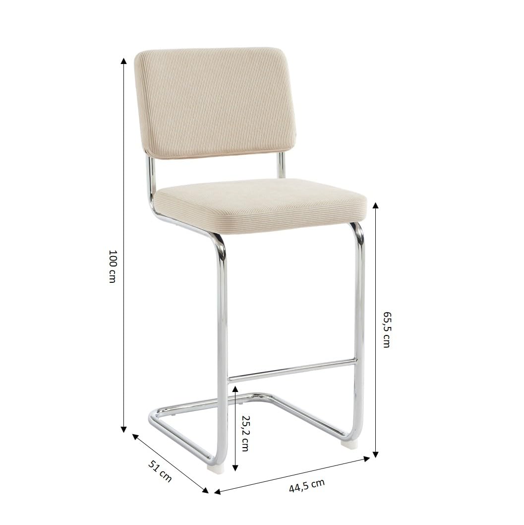 BAÏTA Set di 2 sgabelli a metà alto Jack in velluto trapuntato, piede in metallo (Beige)