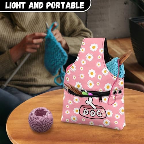 Image of Daisy Yarn Bags for Knitting Yarn Storage Bag Organizer Dog Crochet Organizers and Storage Yarn Storage Bag for Crocheting for Women Gifts Knitting Tote Bag Small
