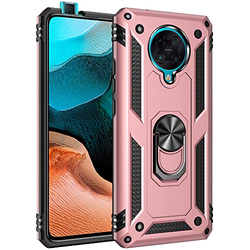 XINNI Funda para Xiaomi Poco F2 Pro, PC Militar + TPU 2 en 1 Funda Trasera Protectora con Soporte, Oro Rosa