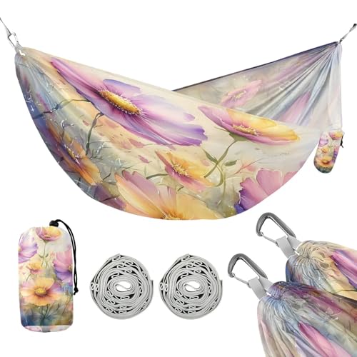 ATTX Watercolor Wildflowers Camping Hammock - Lightweight & Portable Hammocks, Heavy Duty 330lbs Capacity for Indoor, Hiking, Backpacking, Travel, Backyard, Beach#93