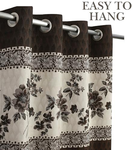 Image of Homefab India Jacquard Jute Curtains Room Darkening - Door 7 feet, Pack of 1 Curtain, Brown Floral
