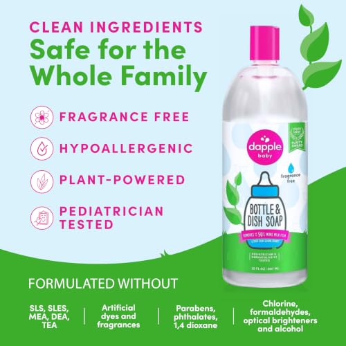 Image of Dapple Baby Fragrance-Free Foaming Bottle & Dish Soap Refill - (2 Pack) 30 fl oz - Plant-Powered Cleaner for Baby Bottles, Pump Parts, and Sippy Cups