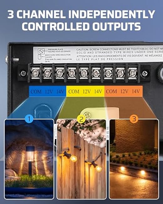 DEWENWILS Matter 300W Smart Landscape Lighting Transformer, 120V AC to 12V/14V AC, WiFi Low Voltage Transformer, 3 Independent Outputs, Compatible with Alexa, Google Assistant,Smarttings