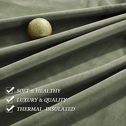 Image of RYB HOME Velvet Curtains 63 inches Long, Rod Pocket Soft Fabric Curtains & Drapes for Bedroom Cafe, Sage Green, W 42 x L 63, 2 Panels Set | Thermal Insulated, Privacy, Sunlight UV Heat Blocking, Laundry Office, Sage Green, W42 x L63, 2 Panels Set