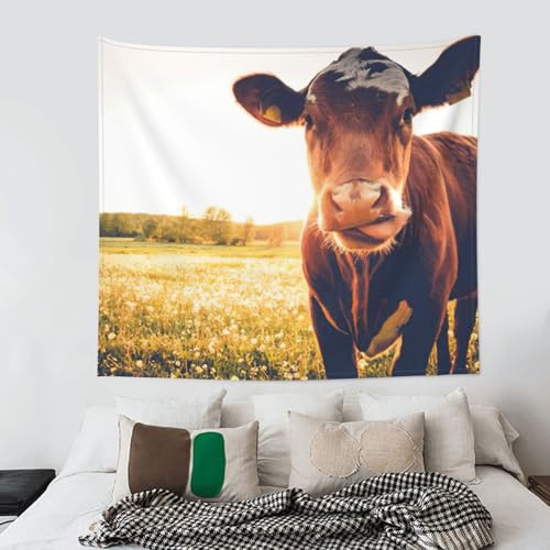 Tapiz de vaca de 152 x 130 cm para colgar en la pared de dormitorio y fondo de habitación 4