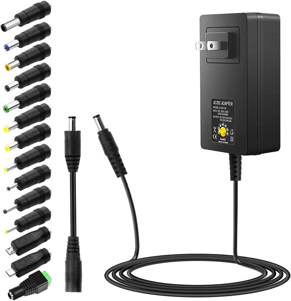 SHNITPWR 30W Universal Power Supply 3V 4.5V 5V 6V 7.5V 9V 12V Adjustable Variable AC/DC Adapter with 5V 2.1A USB Port, 100V-240V AC to DC 3V~12V Converter 0.5A 1A 1.2A 1.5A 2A 2.5A Max with 14 Tips