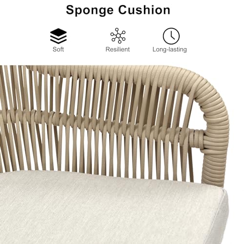 Image of PURPLE LEAF 7 Pieces Patio Dining Set with Outdoor Aluminium Dining Table and Woven Rattan Chairs Modern Metal Furniture Cushions Sets for Garden Yard Indoor Decor Kitchen Champagne
