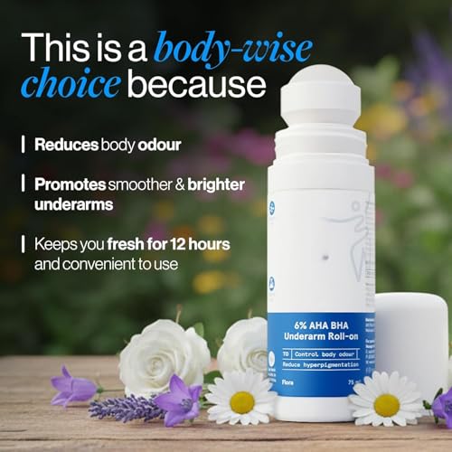 Image of AHA BHA Underarm Roll-On Deodorant, Flora Fragrance, 75ml, Controls Body Odour, Fades Dark Underarms, Alcohol and Aluminium Free (225ML, Unscented, 3)