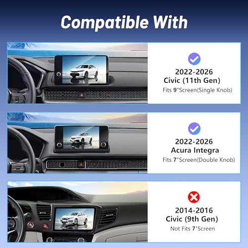 Image of Phone Mount for Honda Civic (11th Gen,2022-2026) & Acura Integra (ONLY Fits 7 inch /9 inch Screen), 15W Wireless Car Charger, Magnetic Phone Holder, 360 Rotating, Hands Free, with Storage Box, Car Gifts