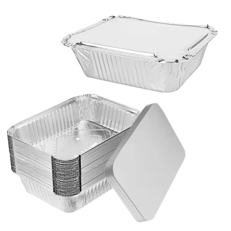 SHOPNPACKS Pack of 100 Premium Aluminum Foil Containers with Lids – Durable, Leak-Proof, and Oven Safe | Perfect for Takeout, Meal Prep, Catering, and Storage, No1 -(122 x 100 x 34mm)