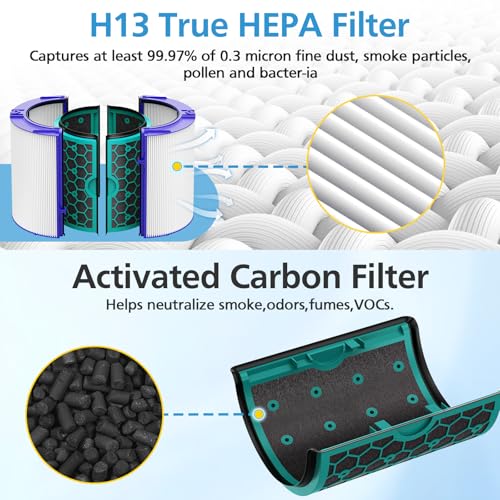 Image of 2 Pack TP04 Replacement Filter for Dyson TP04 HP04 DP04 TP05 DP05 Air Purifier Sealed Two Stage Pure Cool Fan Combi 360 Glass HEPA Filter & Activated Carbon Filter, #969048-01, Purple /Teal