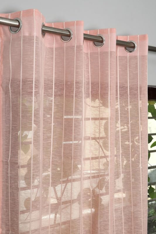 Image of Exporthub Sheer Linen Cotton Curtains for Long Door 8 Feet Set of 2, Pink - Light Filtering Breathable Fabric Drapes for Living Room & Bedroom (EHSPR051 84)