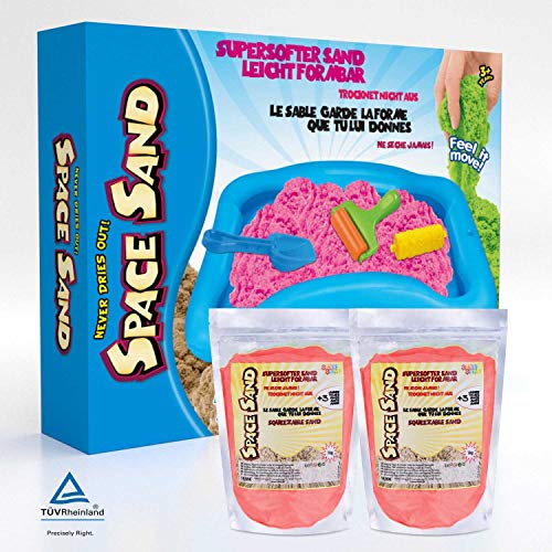 Leo & Emma Space Sand 1.8kg Juego de Arena Magia Dinosaurios 20 pcs. 10 moldes con Animales, Pala, Herramienta de Modelado, Caja de Arena - Nuevo Modelo 2020 Probado por TÜV (1.8kg Rojo)