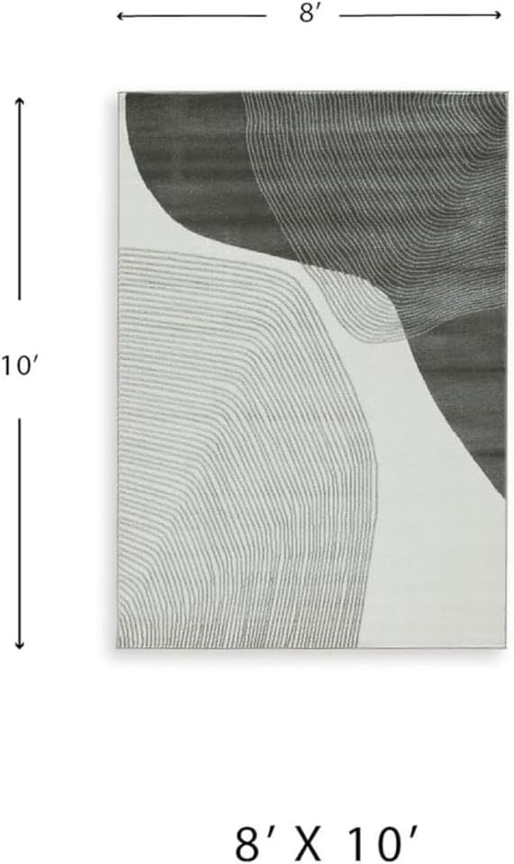 BOWERY HILL Modern Rectangular Area Rug, 8x10 ft, Polypropylene and Polyester, Gray and Ivory, High-Low Medium Pile, Contemporary Abstract Design, Soft Underfoot, Perfect for Hardwood or Tile Floors