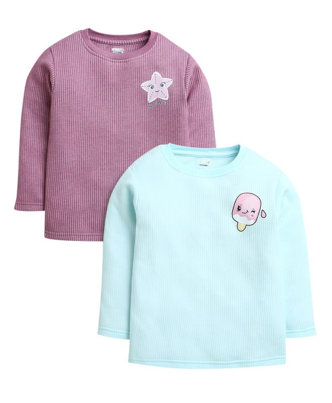 BUMZEE Girls Cotton Regular Fit Mauve Full Sleeves Thermal T-Shirts Pack of 2 (Peb9625)